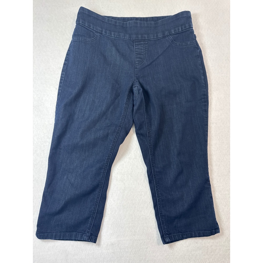 Chicos Dark Wash Denim‎ Capri Pants Size 0 Small Pull On Stretch Indigo Crop